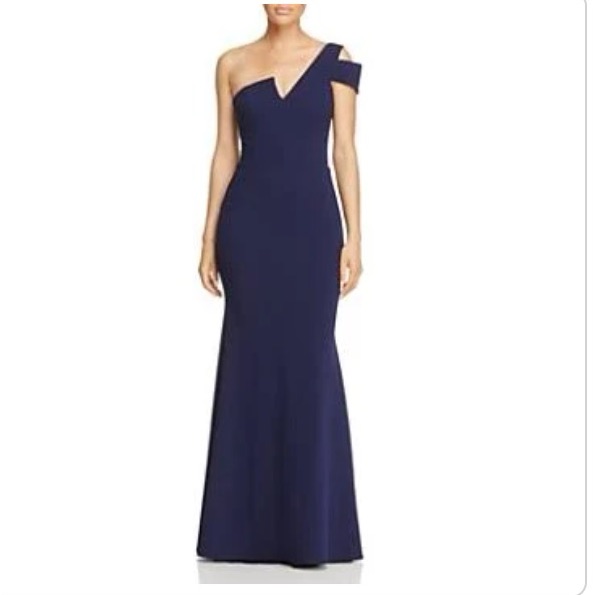 Aqua One-Shoulder Ruffled Gown Blue